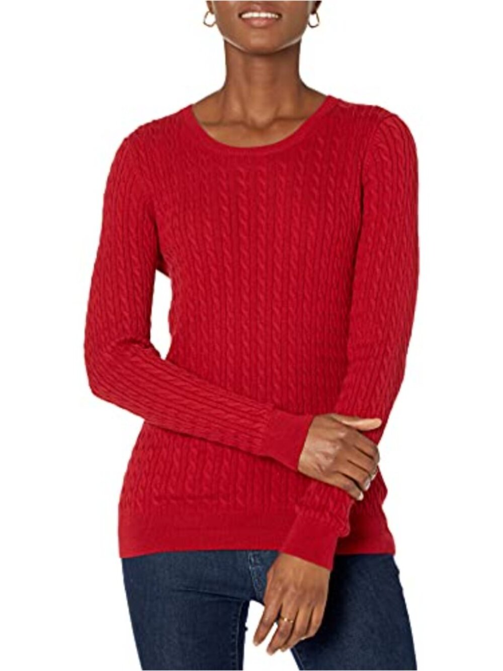 Women's Lightweight Cable Knit Crewneck Pullover Sweater Long Sleeve